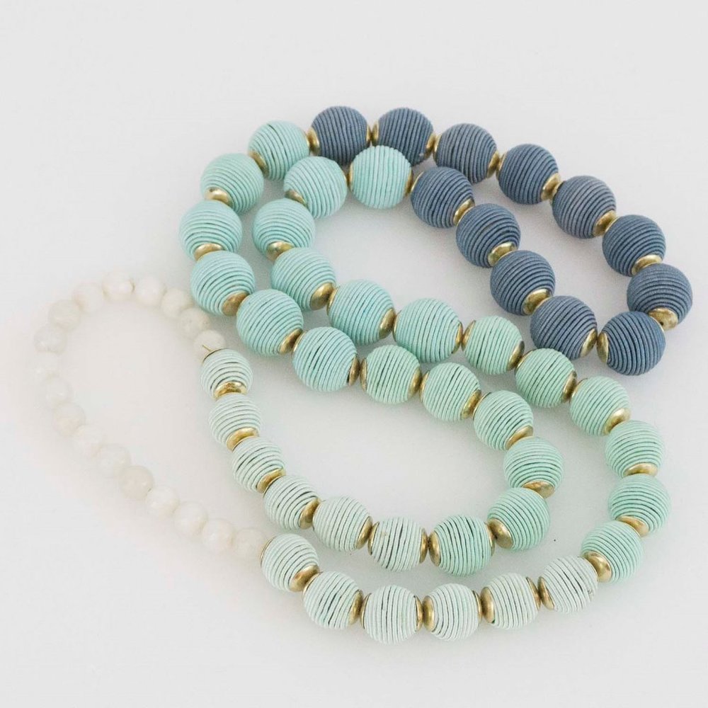 Necklace hand spun silk with semi precious stones